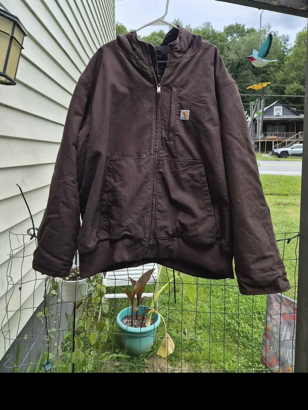 Carhartt Dark Brown Quilted-Lined Hooded Work Jacket